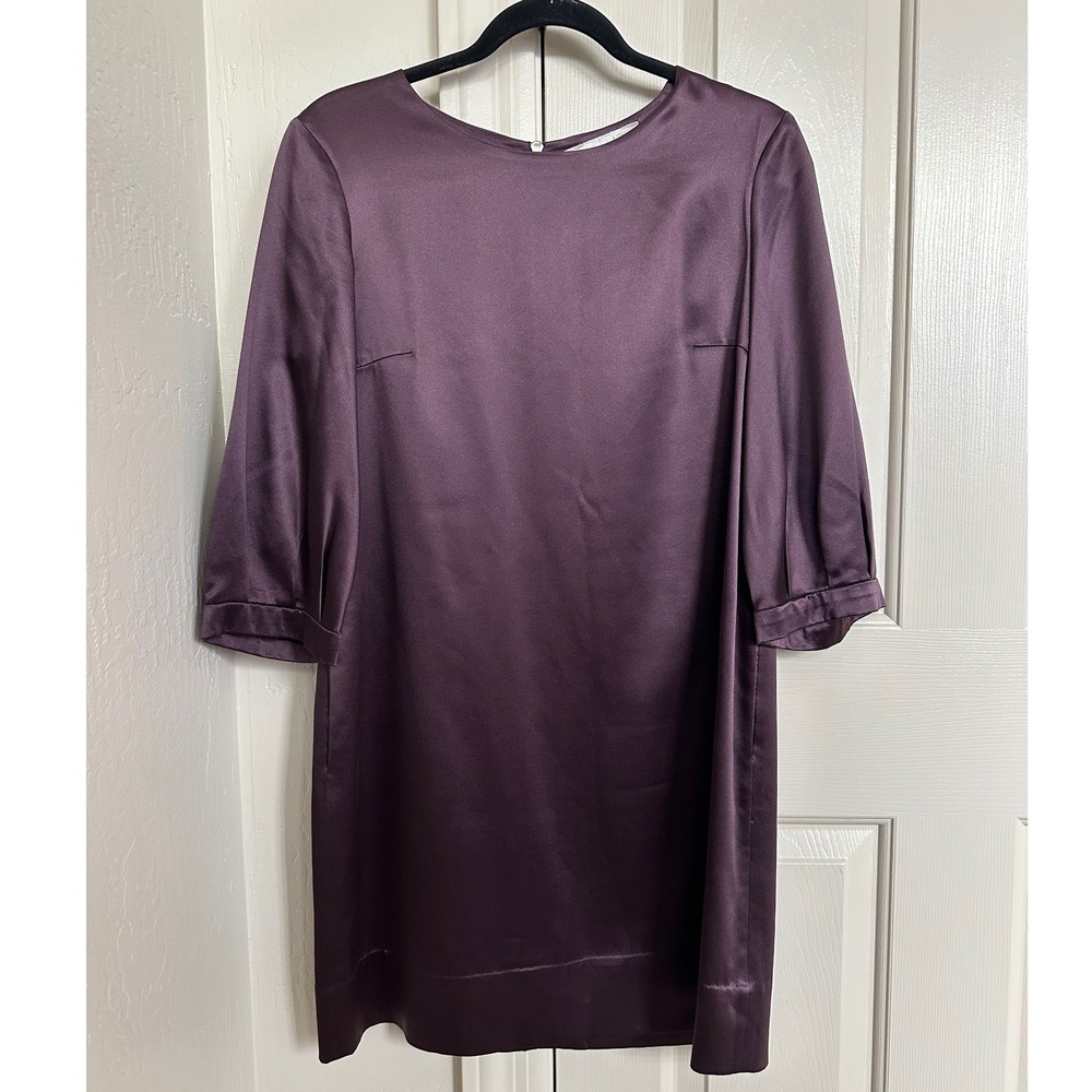 3.1 Phillip Lim Purple Silk Satin Shift Mini Dress Puff Sleeve Size 8‎